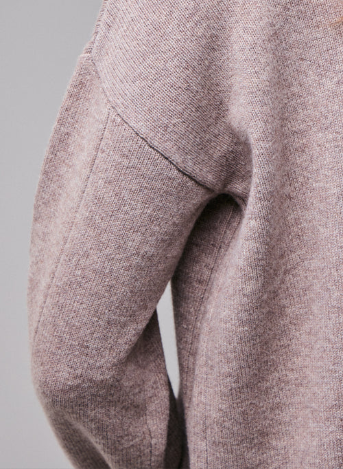 Beiger Rollkragenpullover mit langen Ärmeln aus Merinowolle - MAJESTIC FILATURES