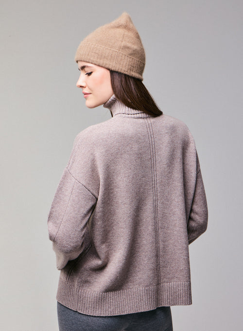 Beiger Rollkragenpullover mit langen Ärmeln aus Merinowolle - MAJESTIC FILATURES