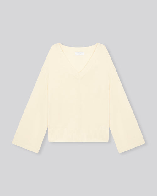 Pull Blanc Col V Manches Longues en Laine merinos - MAJESTIC FILATURES