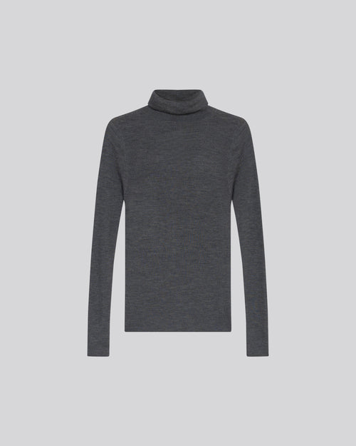 Grauer Rollkragenpullover mit langen Ärmeln aus Merinowolle - MAJESTIC FILATURES