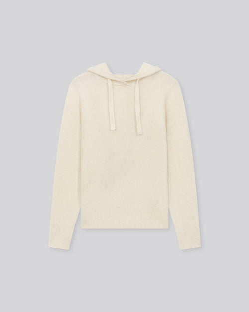 Pull Blanc Capuche Manches Longues en Alpaga / Polyamide / Elasthanne - MAJESTIC FILATURES