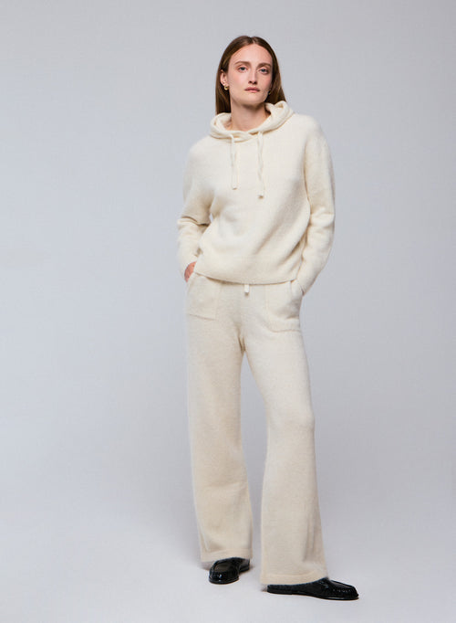 Pull Blanc Capuche Manches Longues en Alpaga / Polyamide / Elasthanne - MAJESTIC FILATURES