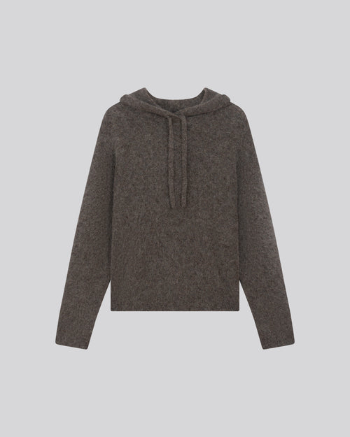 Pull Marron Capuche Manches Longues en Alpaga / Polyamide / Elasthanne - MAJESTIC FILATURES