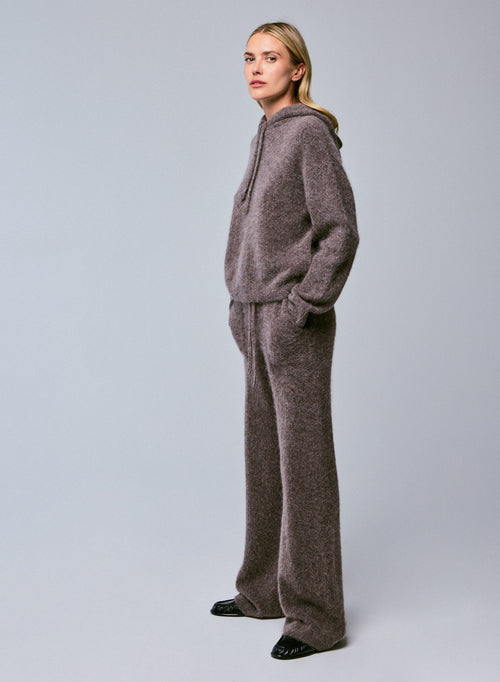 Pull Marron Capuche Manches Longues en Alpaga / Polyamide / Elasthanne - MAJESTIC FILATURES