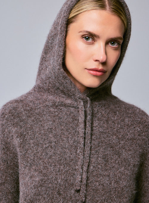 Pull Marron Capuche Manches Longues en Alpaga / Polyamide / Elasthanne - MAJESTIC FILATURES