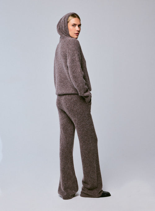 Pull Marron Capuche Manches Longues en Alpaga / Polyamide / Elasthanne - MAJESTIC FILATURES