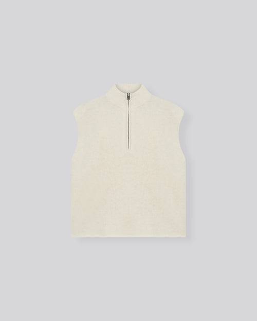 Weißer Pullover mit ärmellosem Stehkragen aus Alpaka / Polyamid / Elasthan - MAJESTIC FILATURES