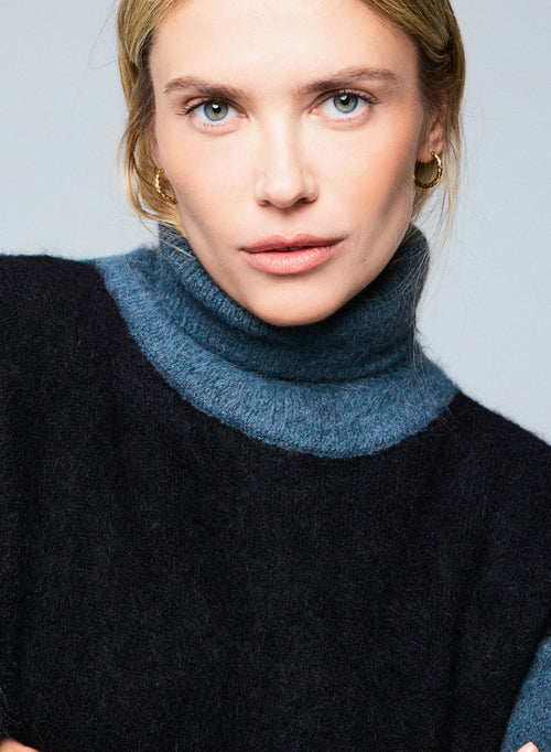 Mehrfarbiger Rollkragenpullover mit langen Ärmeln aus Alpaka / Polyamid / Elasthan - MAJESTIC FILATURES