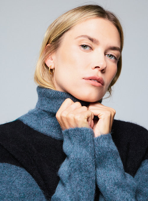 Mehrfarbiger Rollkragenpullover mit langen Ärmeln aus Alpaka / Polyamid / Elasthan - MAJESTIC FILATURES