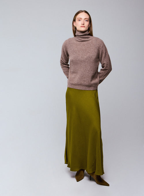 Beige Rollkragenpullover mit langen Ärmeln aus Wolle / Fuchs / Polyamid - MAJESTIC FILATURES