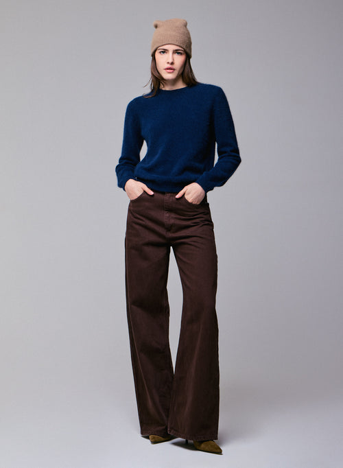 Pull Marine Col Rond Manches Longues en Laine / Fox / Polyamide - MAJESTIC FILATURES