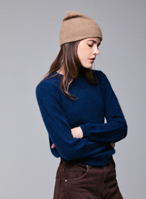 Pull Marine Col Rond Manches Longues en Laine / Fox / Polyamide - MAJESTIC FILATURES
