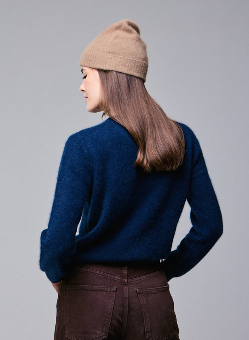 Pull Marine Col Rond Manches Longues en Laine / Fox / Polyamide - MAJESTIC FILATURES
