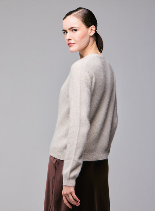 Pull Beige Col Rond Manches Longues en Laine / Fox / Polyamide - MAJESTIC FILATURES
