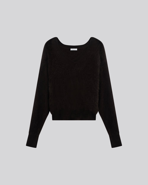 Brauner Pullover mit V-Ausschnitt und langen Ärmeln aus Wolle / Kaschmir - MAJESTIC FILATURES