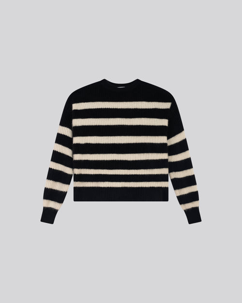 Pullover Schwarz / Beige Rundhals Lange Ärmel aus Wolle / Fuchs / Polyamid - MAJESTIC FILATURES