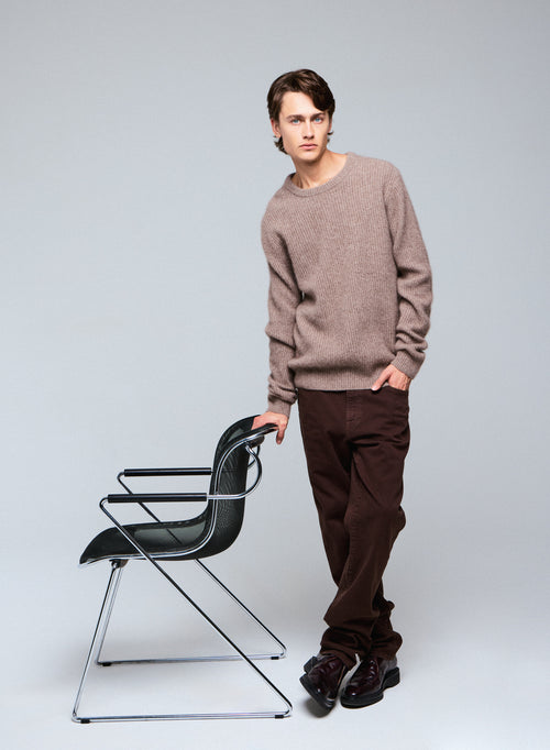 Beigefarbener Pullover mit Rundhalsausschnitt und langen Ärmeln aus Wolle / Fuchs / Polyamid - MAJESTIC FILATURES