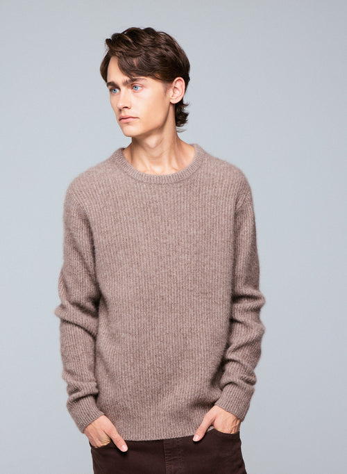 Beigefarbener Pullover mit Rundhalsausschnitt und langen Ärmeln aus Wolle / Fuchs / Polyamid - MAJESTIC FILATURES