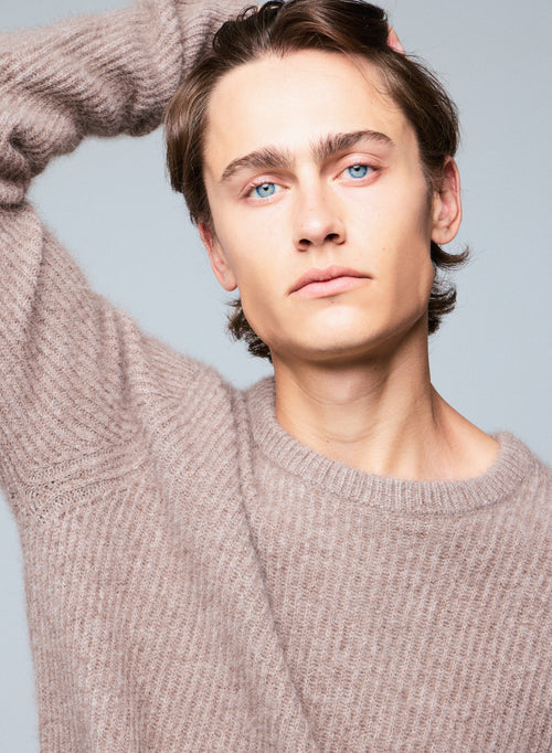 Beigefarbener Pullover mit Rundhalsausschnitt und langen Ärmeln aus Wolle / Fuchs / Polyamid - MAJESTIC FILATURES