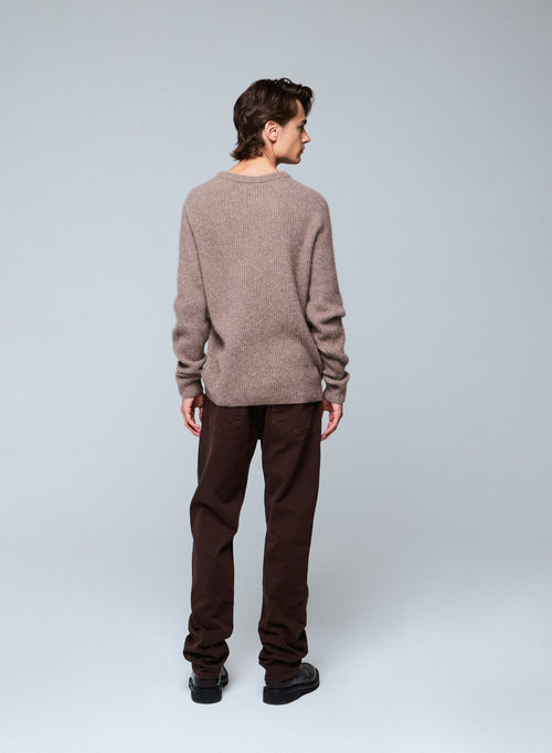 Beigefarbener Pullover mit Rundhalsausschnitt und langen Ärmeln aus Wolle / Fuchs / Polyamid - MAJESTIC FILATURES