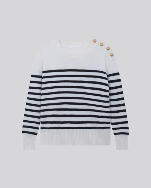 Beige / Schwarz Rundhalsausschnitt Langarmpullover aus Wolle / Kaschmir - MAJESTIC FILATURES