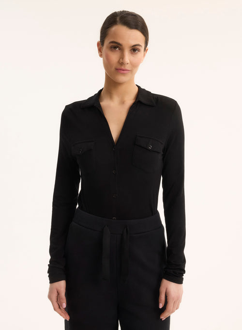 Chemise Noire Anna 2 poches en Viscose et Élasthanne - MAJESTIC FILATURES