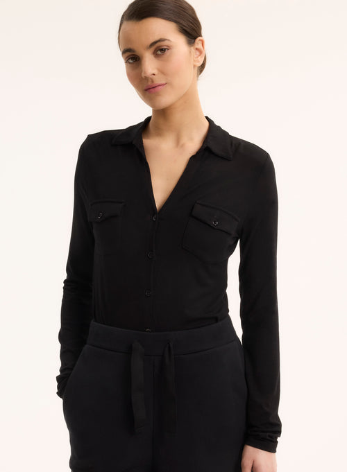 Chemise Noire Anna 2 poches en Viscose et Élasthanne - MAJESTIC FILATURES