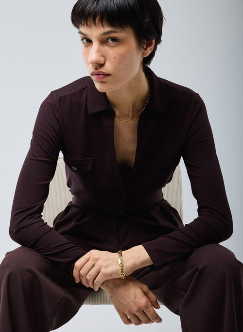 Chemise Aubergine Anna 2 poches en Viscose et Élasthanne - MAJESTIC FILATURES