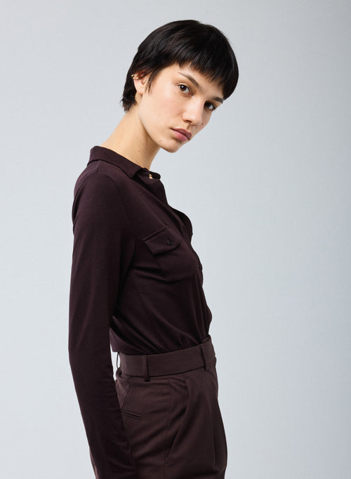 Chemise Aubergine Anna 2 poches en Viscose et Élasthanne - MAJESTIC FILATURES