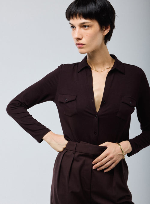 Chemise Aubergine Anna 2 poches en Viscose et Élasthanne - MAJESTIC FILATURES