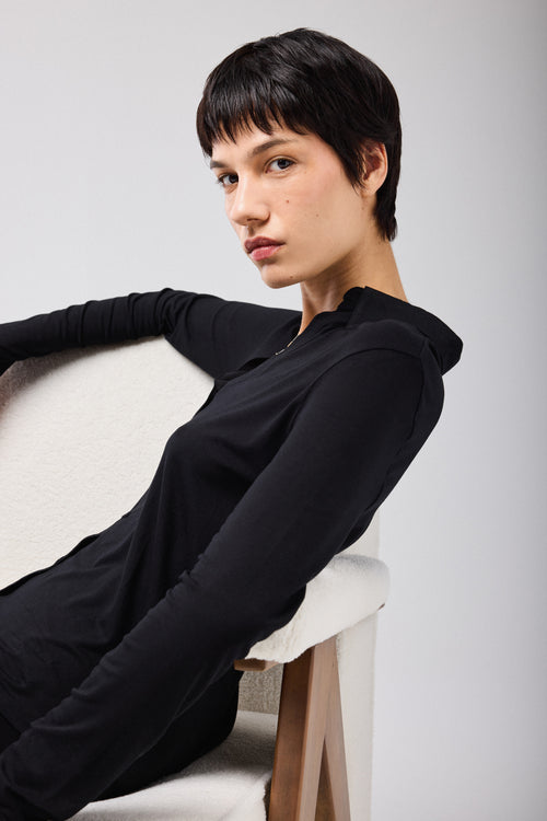 Chemise Noire Manches Longues en Viscose et Élasthanne - MAJESTIC FILATURES