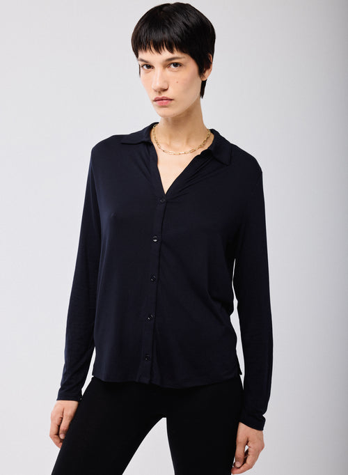 Chemise Marine Manches Longues en Viscose et Élasthanne - MAJESTIC FILATURES