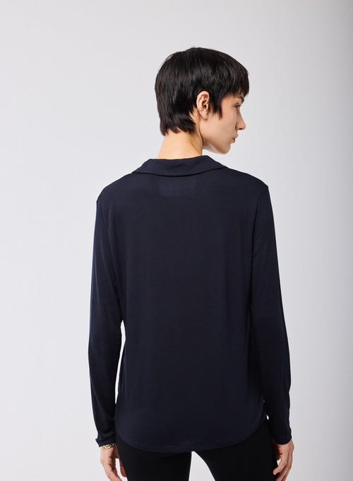 Chemise Marine Manches Longues en Viscose et Élasthanne - MAJESTIC FILATURES