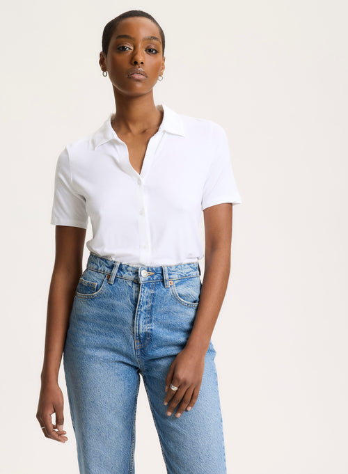 Chemise Blanche Col Chemise Manches Courtes en Viscose / Élasthanne - MAJESTIC FILATURES