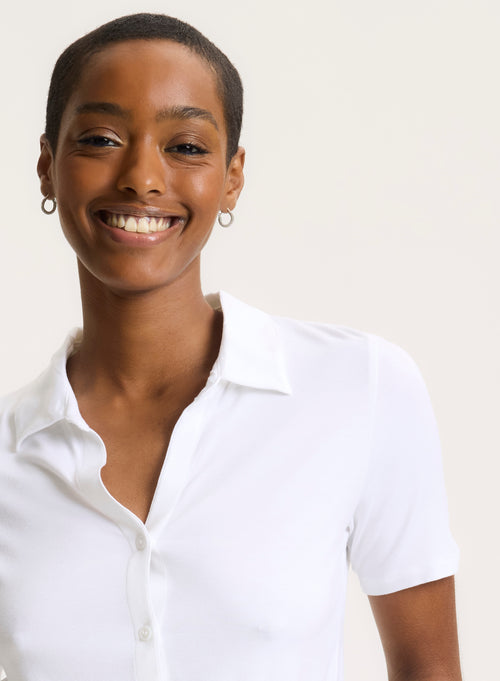 Chemise Blanche Col Chemise Manches Courtes en Viscose / Élasthanne - MAJESTIC FILATURES