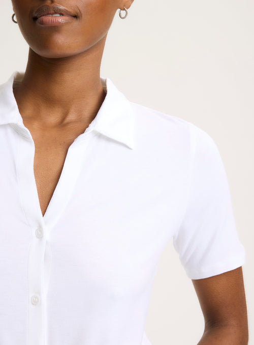 Chemise Blanche Col Chemise Manches Courtes en Viscose / Élasthanne - MAJESTIC FILATURES