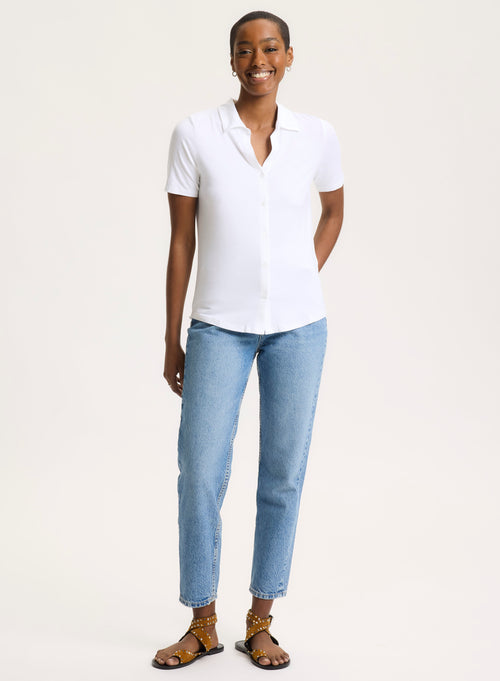 Chemise Blanche Col Chemise Manches Courtes en Viscose / Élasthanne - MAJESTIC FILATURES