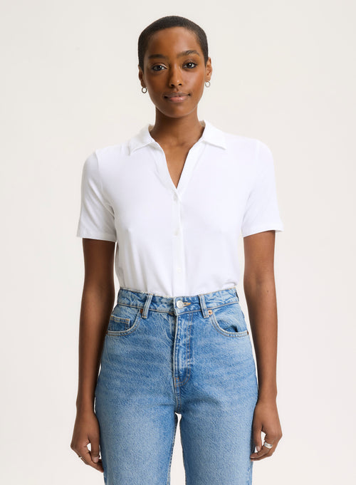 Chemise Blanche Col Chemise Manches Courtes en Viscose / Élasthanne - MAJESTIC FILATURES