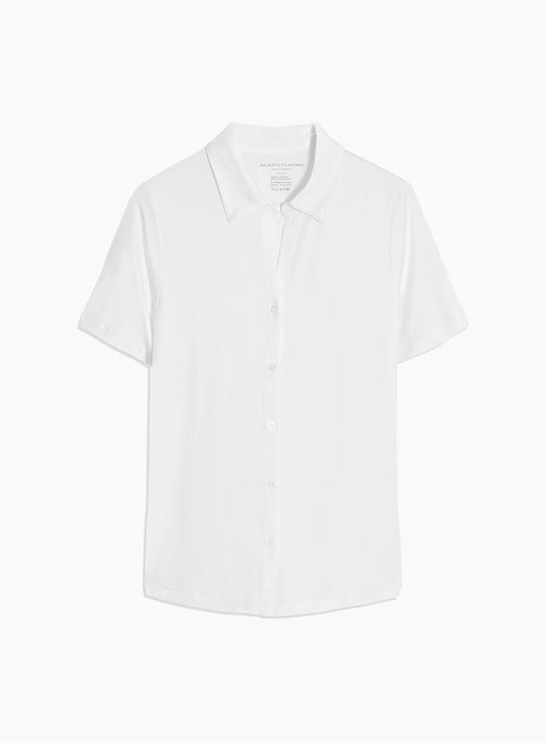 Chemise Blanche Col Chemise Manches Courtes en Viscose / Élasthanne - MAJESTIC FILATURES