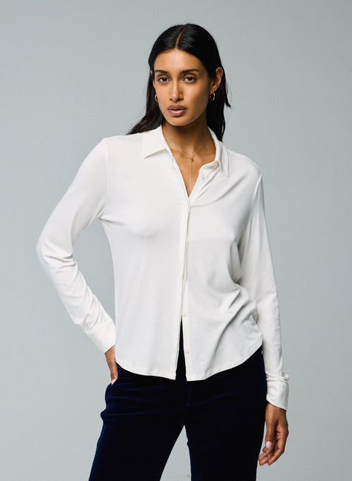 Chemise Blanche Manches Longues en Viscose / Elasthanne - MAJESTIC FILATURES