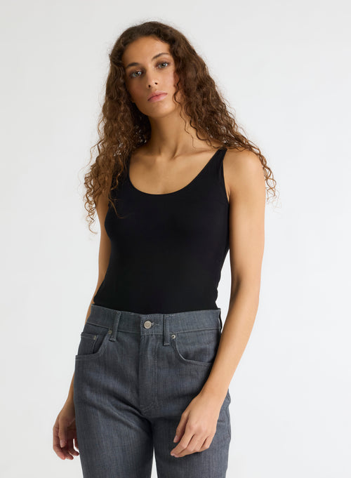 Débardeur Noir Abby finitions bourdon en Viscose et Élasthanne - MAJESTIC FILATURES