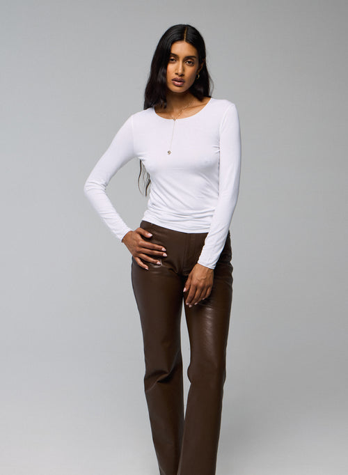 T-shirt Blanc Seconde Peau Col Rond Manches Longues en Viscose et Élasthanne - MAJESTIC FILATURES