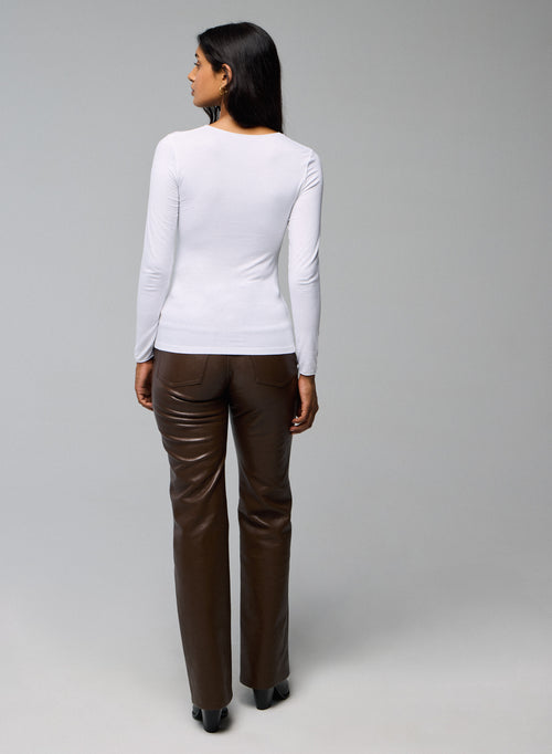 T-shirt Blanc Seconde Peau Col Rond Manches Longues en Viscose et Élasthanne - MAJESTIC FILATURES