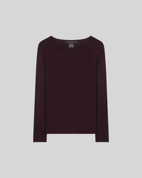 T-shirt Aubergine Col Rond Manches Longues en Viscose / Elasthanne - MAJESTIC FILATURES