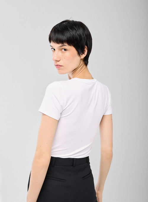 Weiß T Shirt Rundhals Kurze Ärmel Viskose Elasthan - MAJESTIC FILATURES
