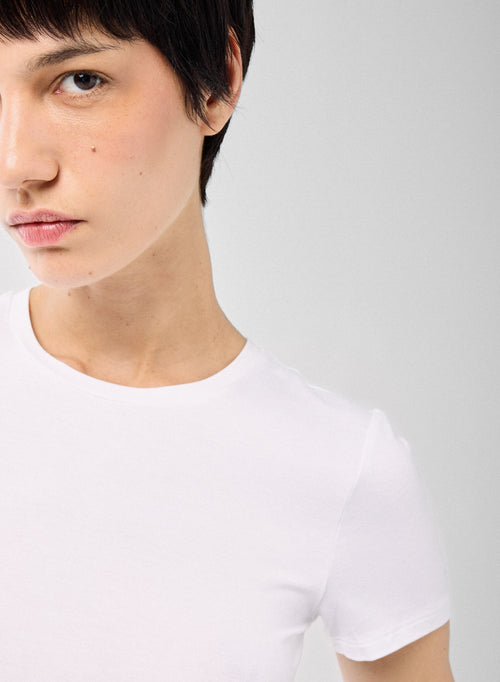 Weiß T Shirt Rundhals Kurze Ärmel Viskose Elasthan - MAJESTIC FILATURES