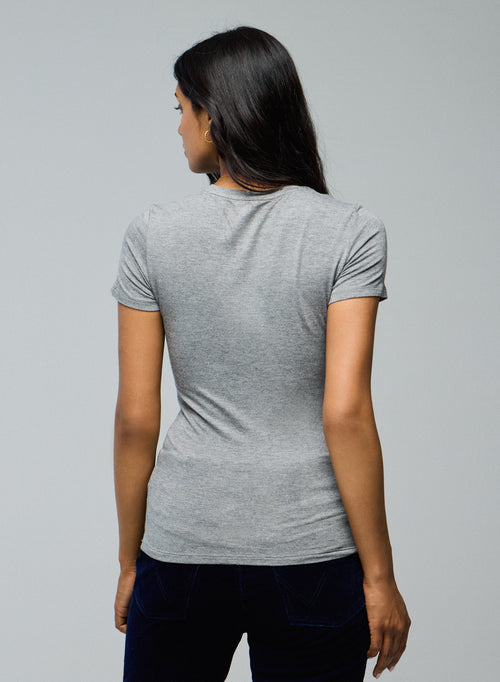 Graues Kurzarm-T-Shirt mit Rundhalsausschnitt aus Viskose / Elasthan - MAJESTIC FILATURES