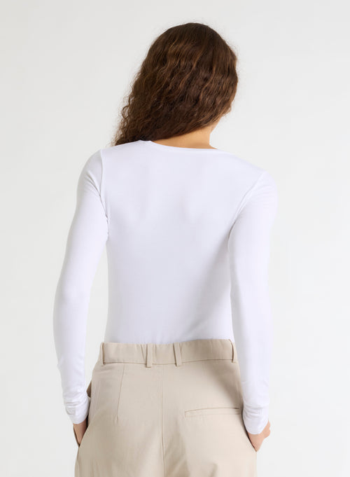 T-shirt Blanc Col Rond Manches Longues en Viscose / Élasthanne - MAJESTIC FILATURES