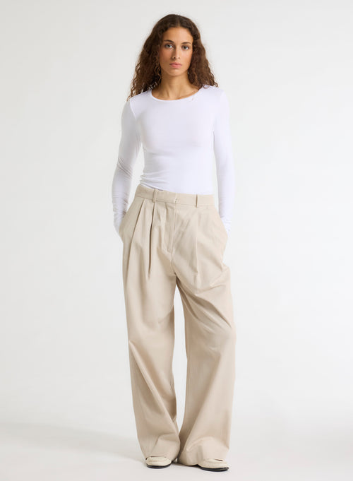T-shirt Blanc Col Rond Manches Longues en Viscose / Élasthanne - MAJESTIC FILATURES