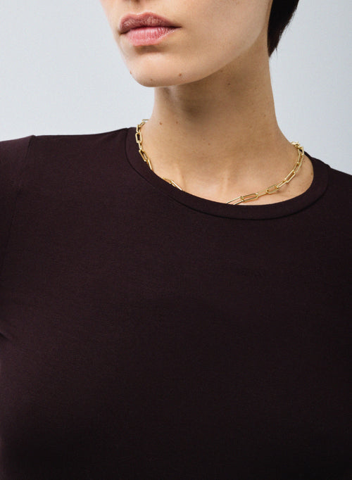 Violett T Shirt Rundhals Lange Ärmel Viskose Elasthan - MAJESTIC FILATURES